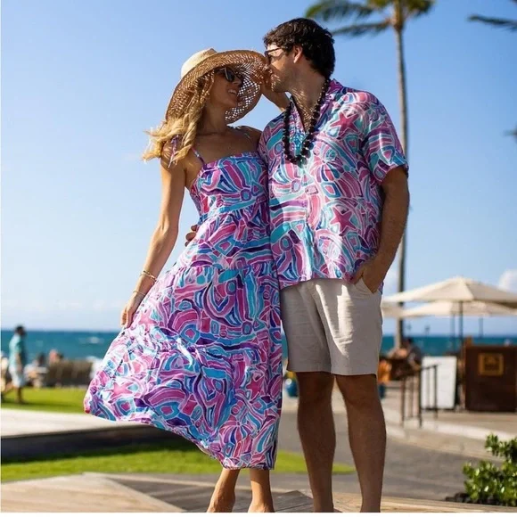 NWT Kenny Flowers Pink and Blue Maxi Sundress Resort Wear - Picture 2 of 5